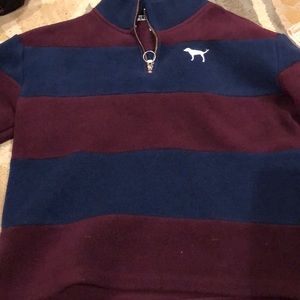fleece material pink striped hoodie